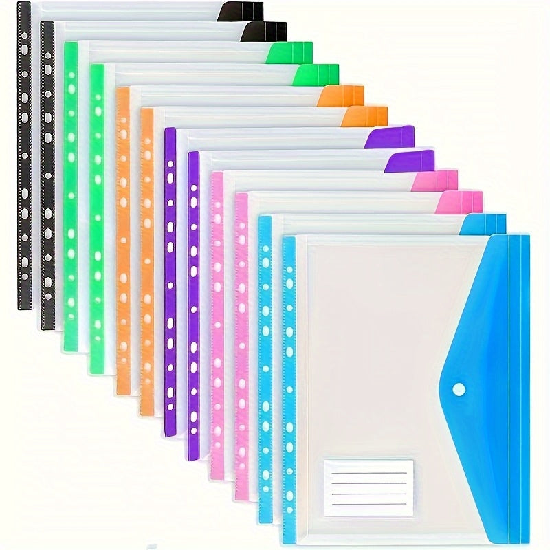 24pcs A4 Plastic File Folder, 11-Hole Buckle Sealed Envelopes, 6 Color Stereoscopic Transparent File Bags, Expandable A4 Expandable Punched Pockets