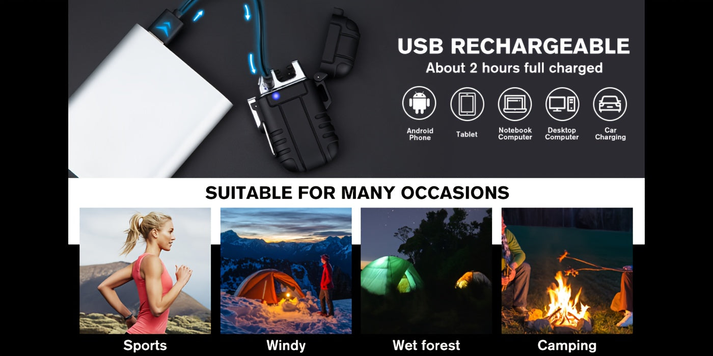 HEYMYTH Dual Arc Electric Plasma Lighter - USB Rechargeable & Flameless Windproof Lighter (1-Pack/2-Pack) - Survival Tactical Gear For Outdoor Camping, EDC - Fashion Design In Gift Box (Orange & Black
