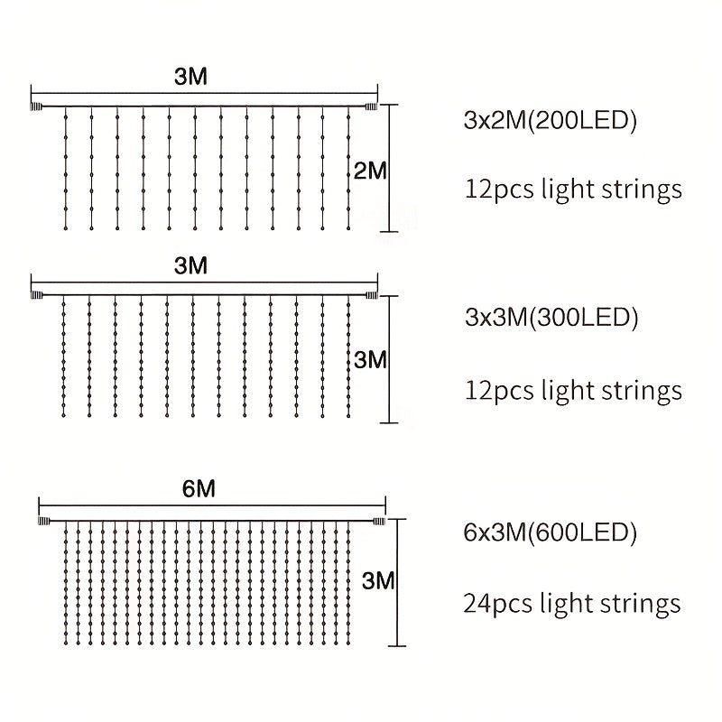 Party Valentine's Day Decorations -600 LED Christmas Curtain Lights Outdoor, 289.56x597.41cm Christmas String Light, 8 Modes Wall Hanging Lights for Bedroom Party Backdrop Wedding Xmas Decor, Warm White IPX5