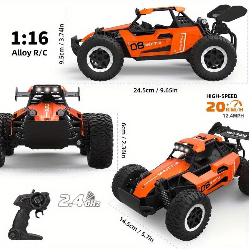 Alloy Car, All-terrain Electric Toy Car, 1:16 Scale Model Car, 2.4GHz R/C Off-road Car, Top Speed 20 Km/H, with Headlights And Shock Absorption, Birthday Gifts for Boys Over 3 Years Old