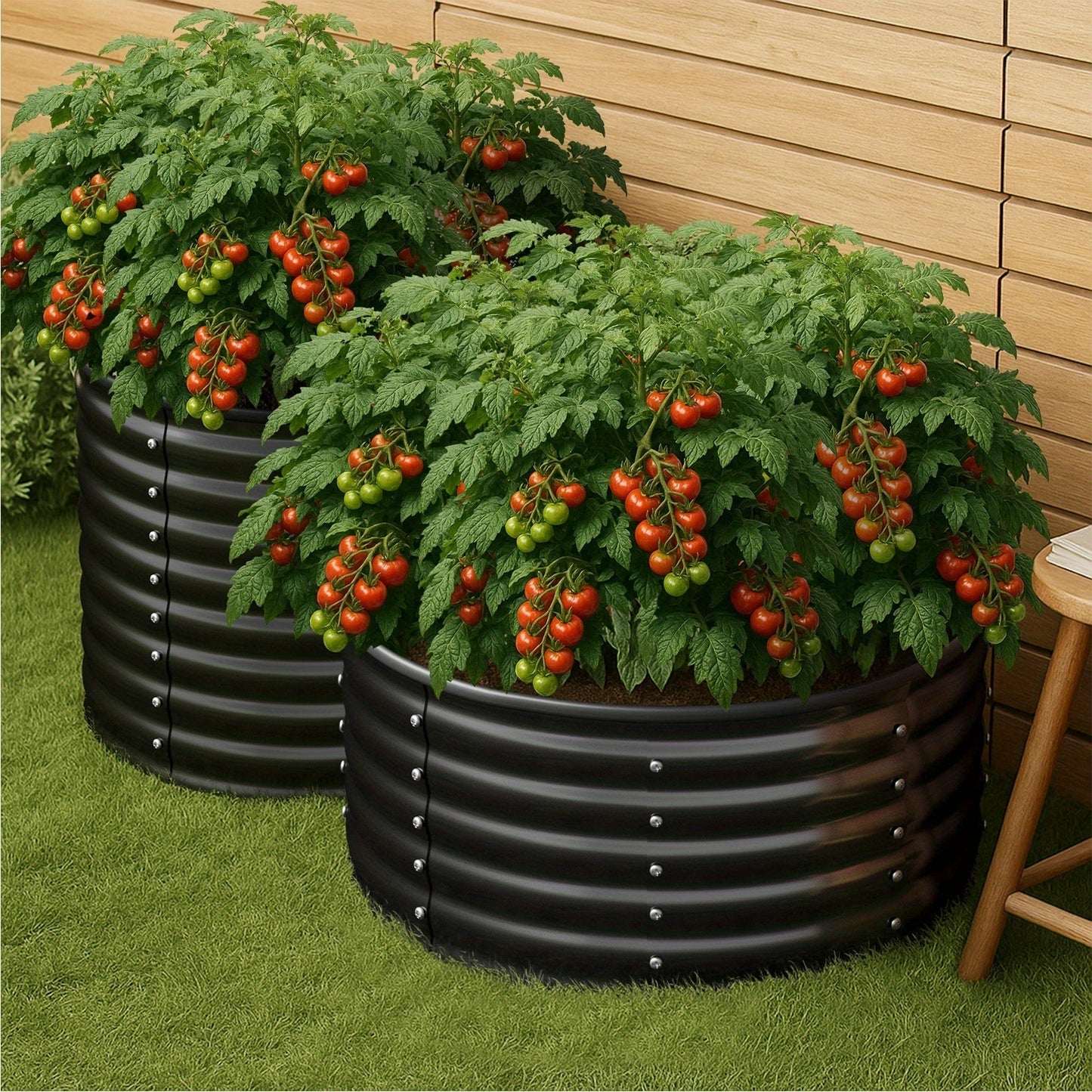 Livsip Garden Bed Round Galvanized Steel Raised Container Planter Box