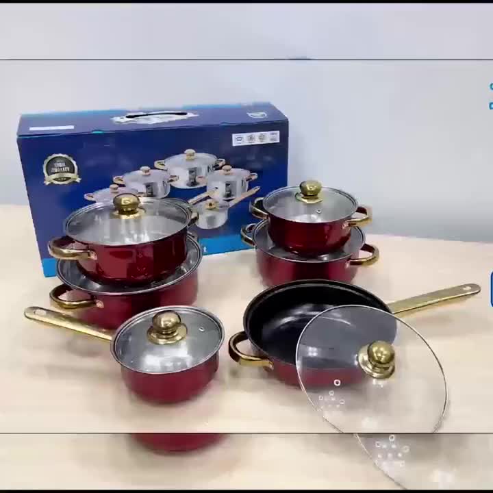 6 Pots And 6 Lids Multifunctional Stainless Steel Kitchen Stew Pot Set in Red And Blue, Suitable for Steaming, Frying, Camping And Traveling, Small Cookware, Cookware Set, Modern Kitchenware, Durable Cookware, Multi-Purpose Cookware, Home Chef, Camping Es