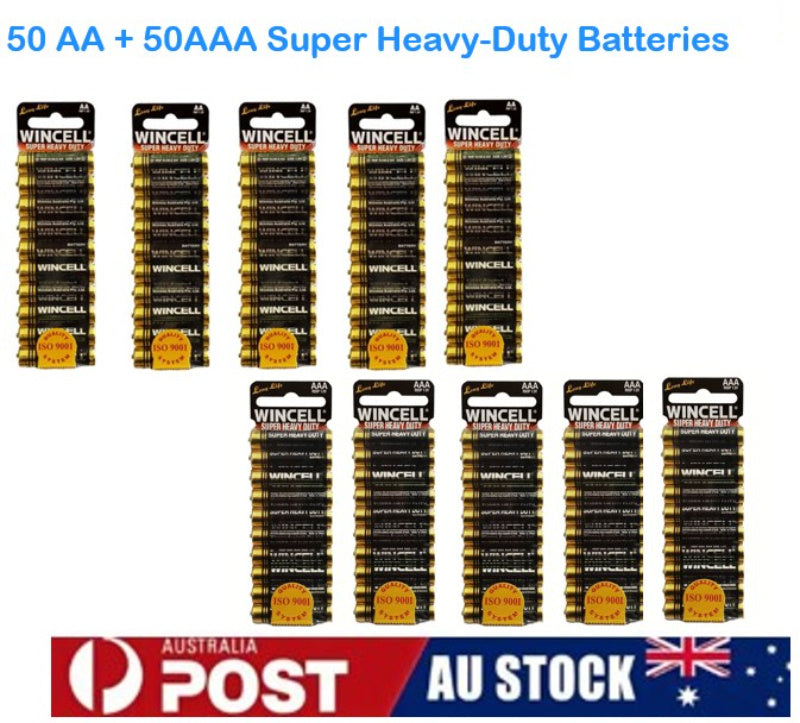 50 AA + 50 AAA Batteries | Super Heavy Duty Batteries | Long-Lasting Heavy Duty Power for Toys, Remotes, Clocks & Electronics | Optional bundle available