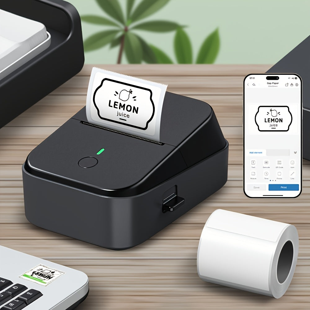 Compact Label Printing Device with Tape | Wireless Thermal Printer for 5.08cm Labels | Small Barcode Label Maker for Home, School, And Small Enterprises | Rechargeable Intelligent Sticker Printer