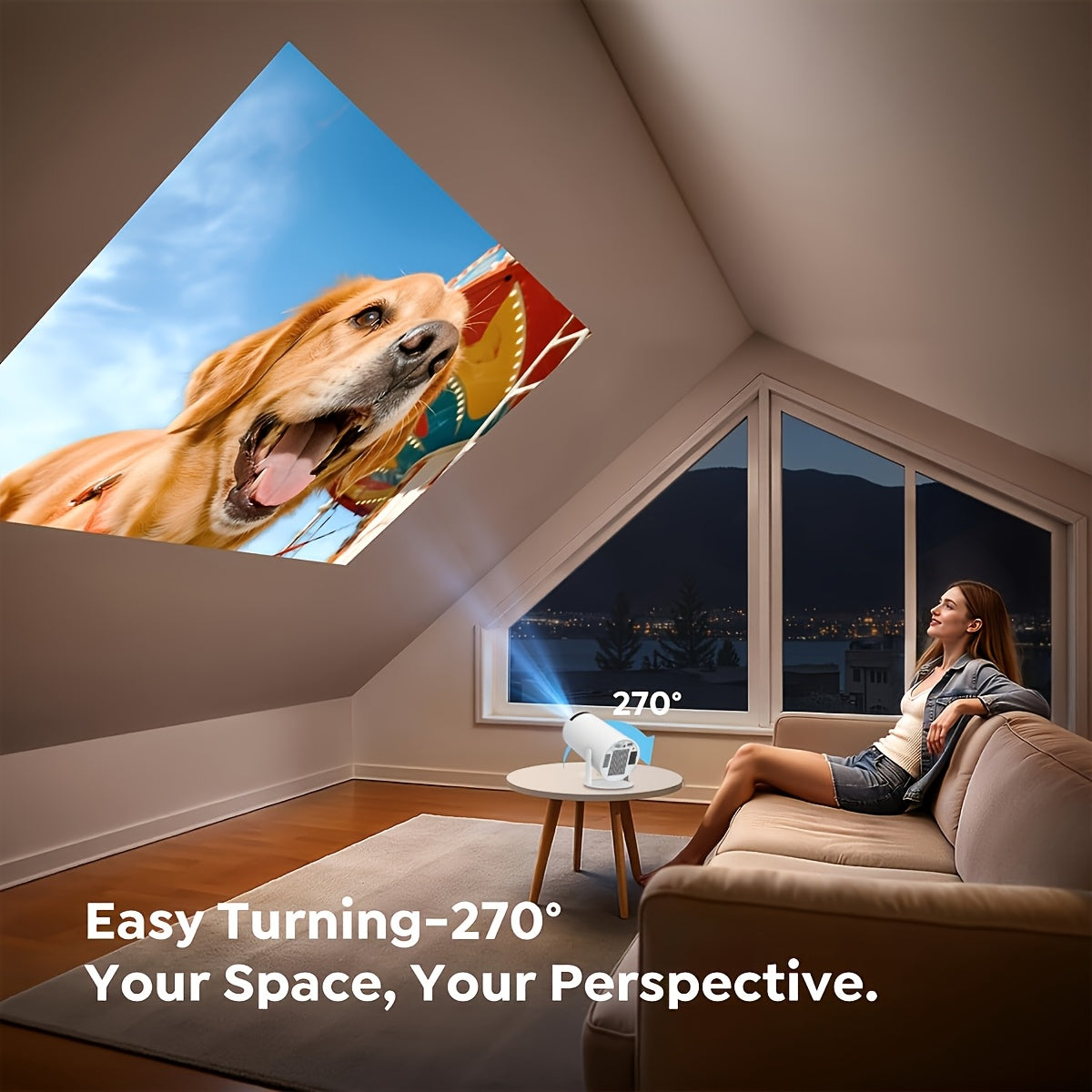 2026 Upgraded HY300 Pro Mini Projector, 4K Support Smart Portable Projector, Auto Keystone, 270° Rotation, Suitable for Home Theater, Office, Camping