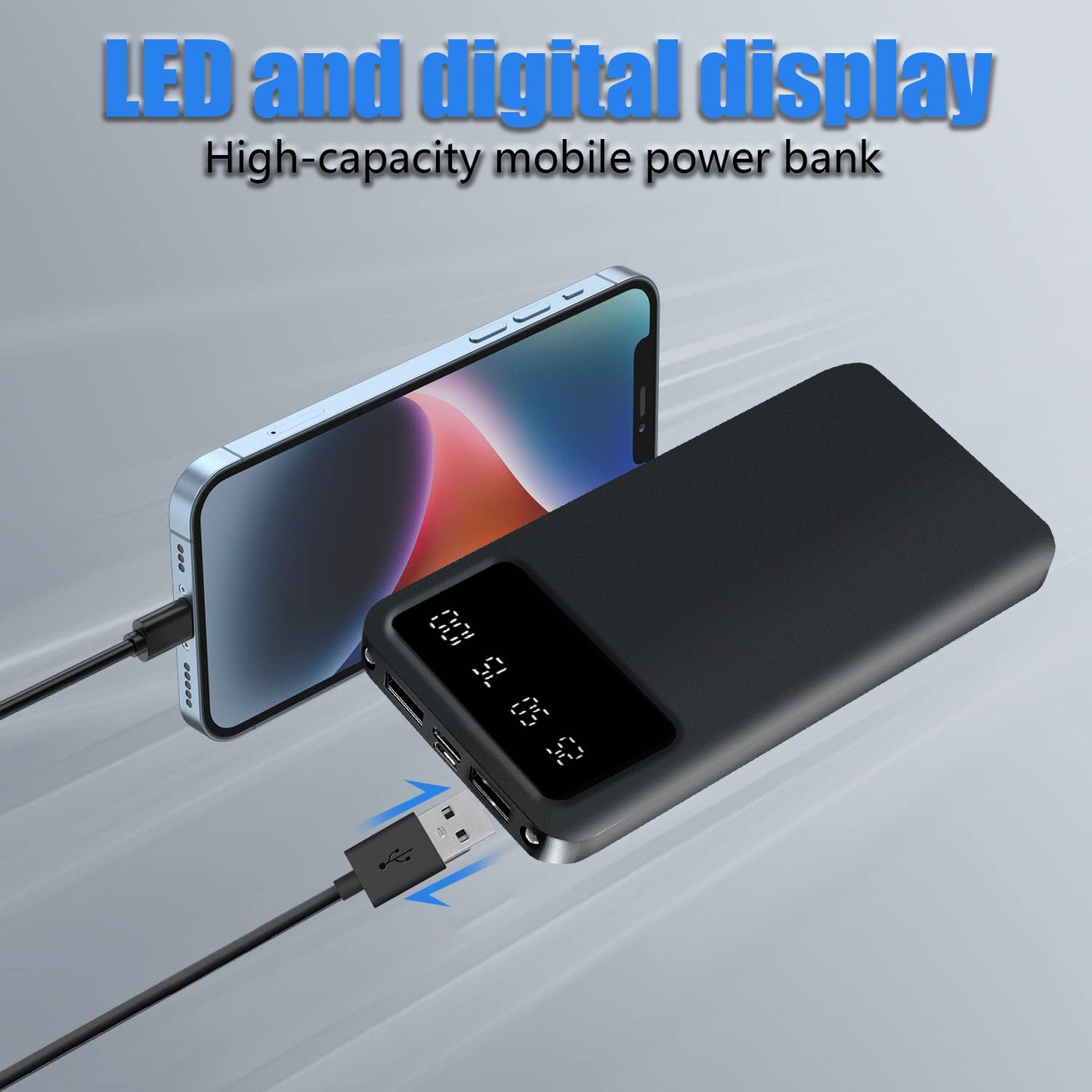 20000mAh Large Capacity Portable Power Bank, Suitable for Charging Android Electronics/ Mobile Phone Devices, Equipped with LED Display/ Dual Output Ports, Portable Emergency Power Supply Device for Outdoor Travel- White/ Black