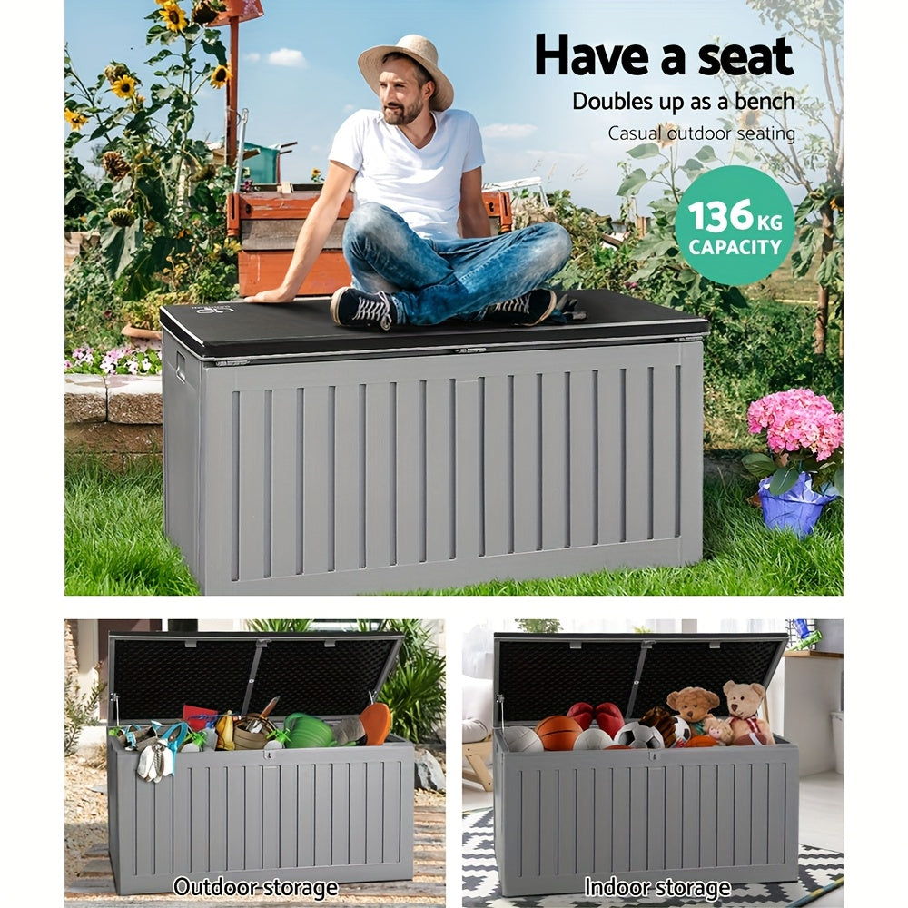 Mother's Day Gift 270L Lockable Outdoor Storage Box with Flip-Top Lid - Durable Polypropylene Weather-Resistant Container for Garden Tools, Patio Furniture & Yard Organization, Modern Black Design, Deck Box for Outdoor Storage, Box, Cabinet, Rack for Outd