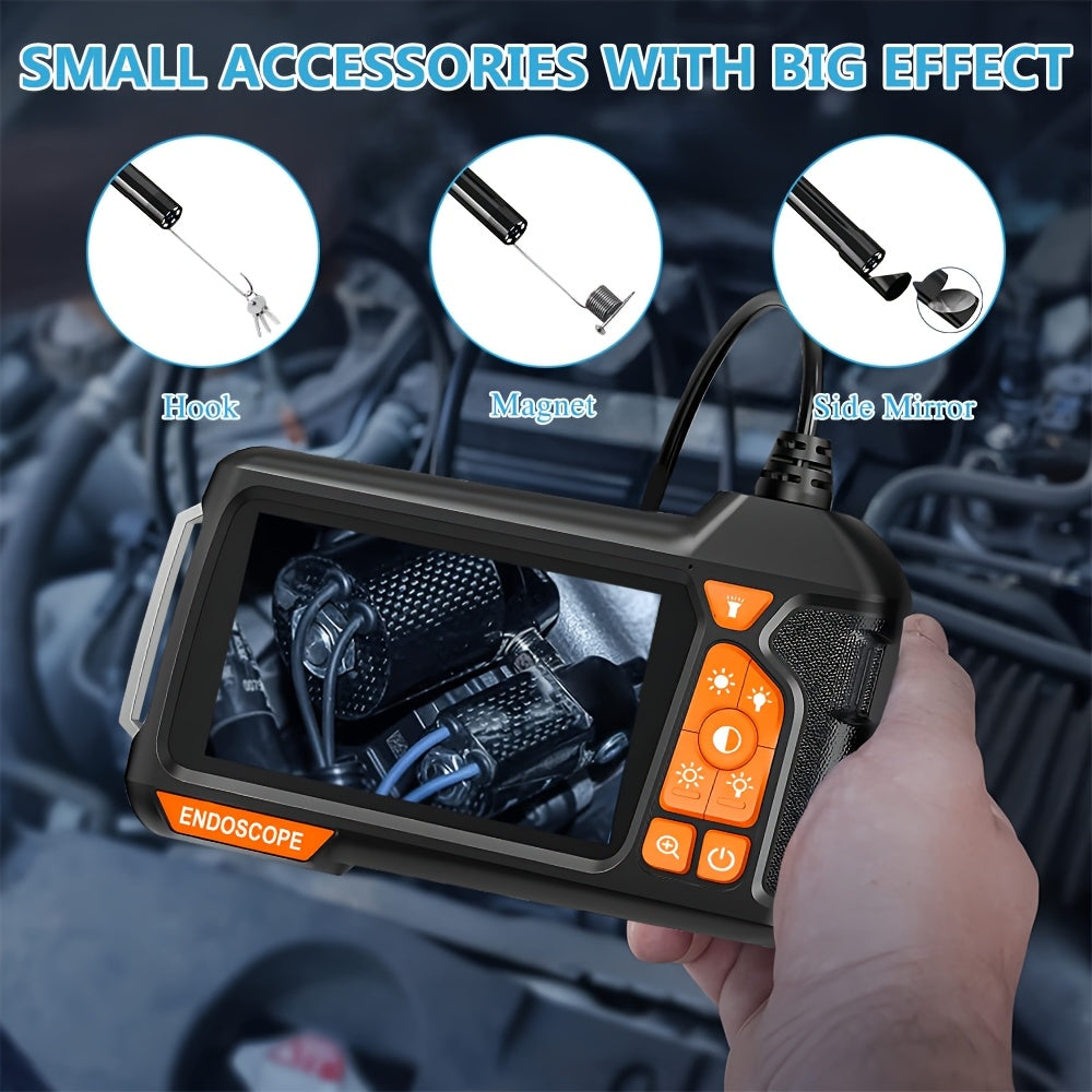 4.3" IPS HD 1080P Borescope Camera with 5.5mm Lens & 2m/5m Flexible Spring Cable - High-Brightness LED Illumination, USB Rechargeable, 36V Compatible for Auto Repair, Plumbing Inspections (Black & Orange Design), Remote Inspections | Userfriendly Interfac