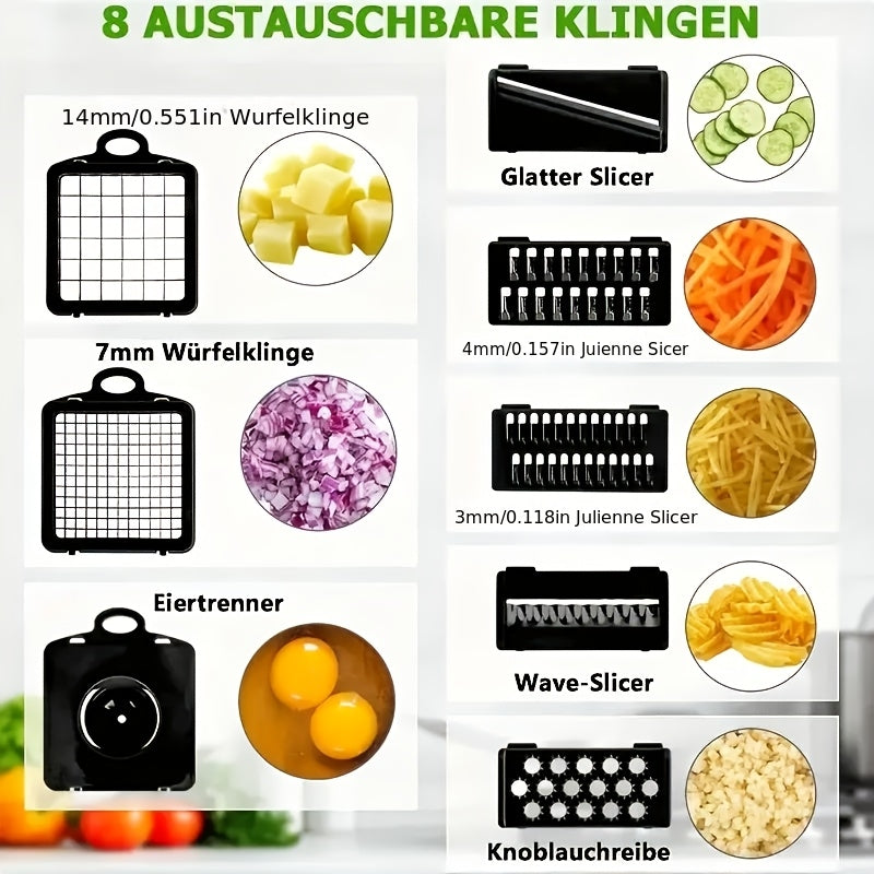 A Professional Vegetable Chopper Set, Featuring a Multifunctional Food Slicer with an Adjustable Container, Ideal As Holiday Gifts for Your Family. It Comes with a Black Lid And Is Suitable for Use in Kitchens And Restaurants