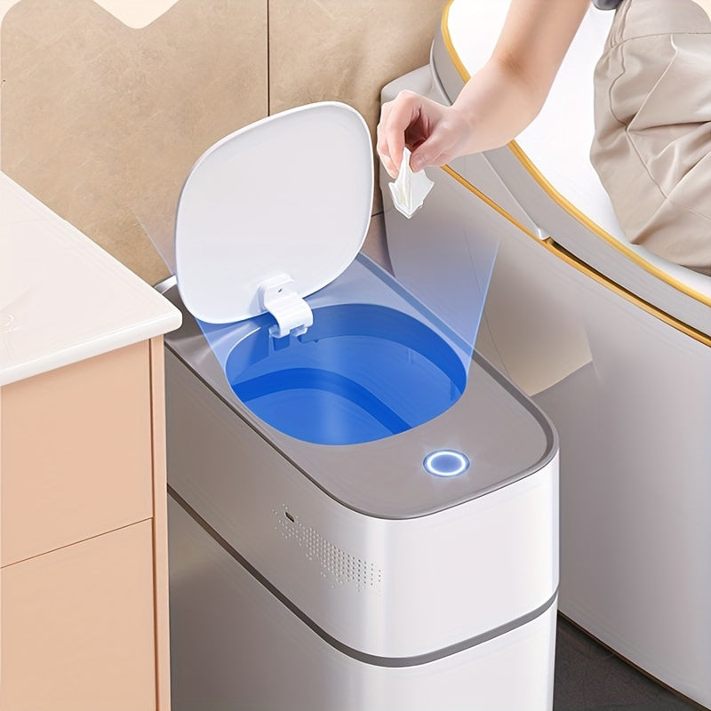 Bathroom Smart Touchless Trash Can - 15.14 L Automatic Motion Sensor Rubbish Can with Lid Electric Narrow Garbage Bin for Kitchen, Office, Living Room, Toilet, Bedroom, RV
