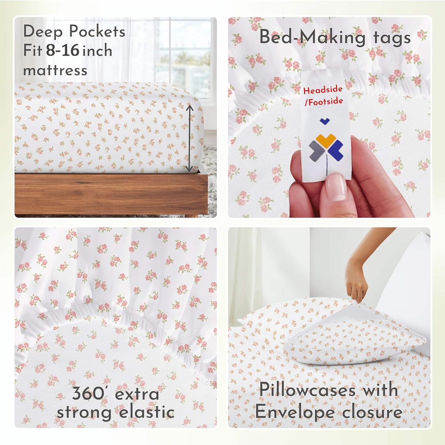 4pcs Floral Queen Size Bed Sheet Set, Cooling Extra Deep Pocket Queen Bed Sheet Set, Kids Sheets And Pillowcase Set, Queen Size Bedding Sets