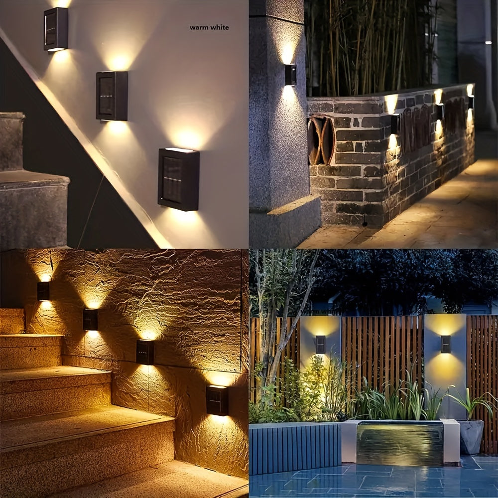 2/4/8/10pcs LED Solar Fence Lights Up And Down Wall Light Outdoor, Warm White/White And Solar Lights for Deck, Fence, Patio, Backyard