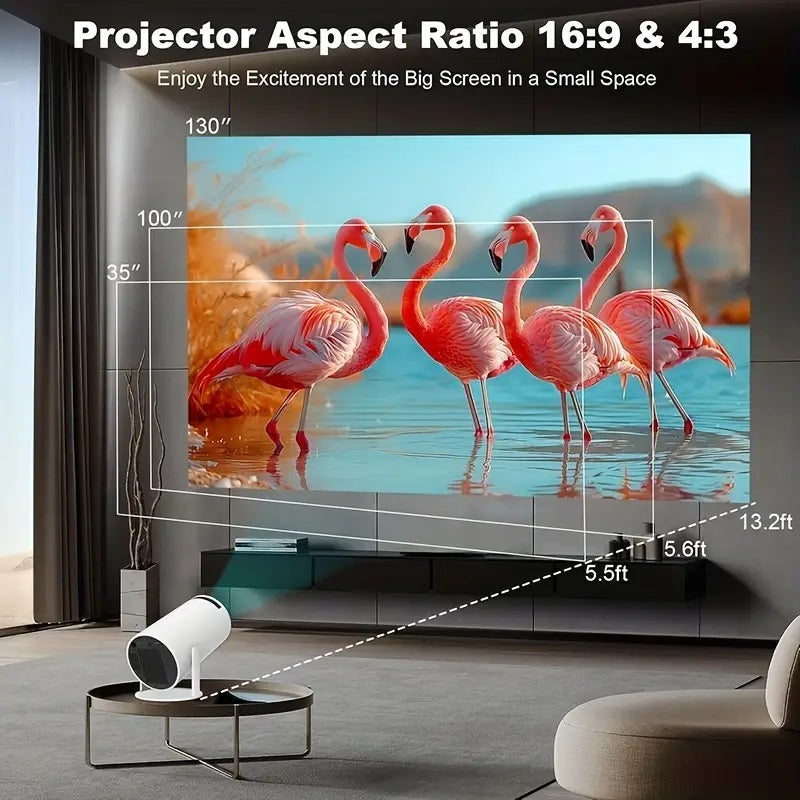 HY300 Projector Featuring WIFI 6 And Wireless, Enhanced Local 720P Resolution, 4K Support, Portable Design, Integrated Applications, Android System, Automatic Keystone Adjustment, Suitable for Laptops, Pcs, And Smartphones