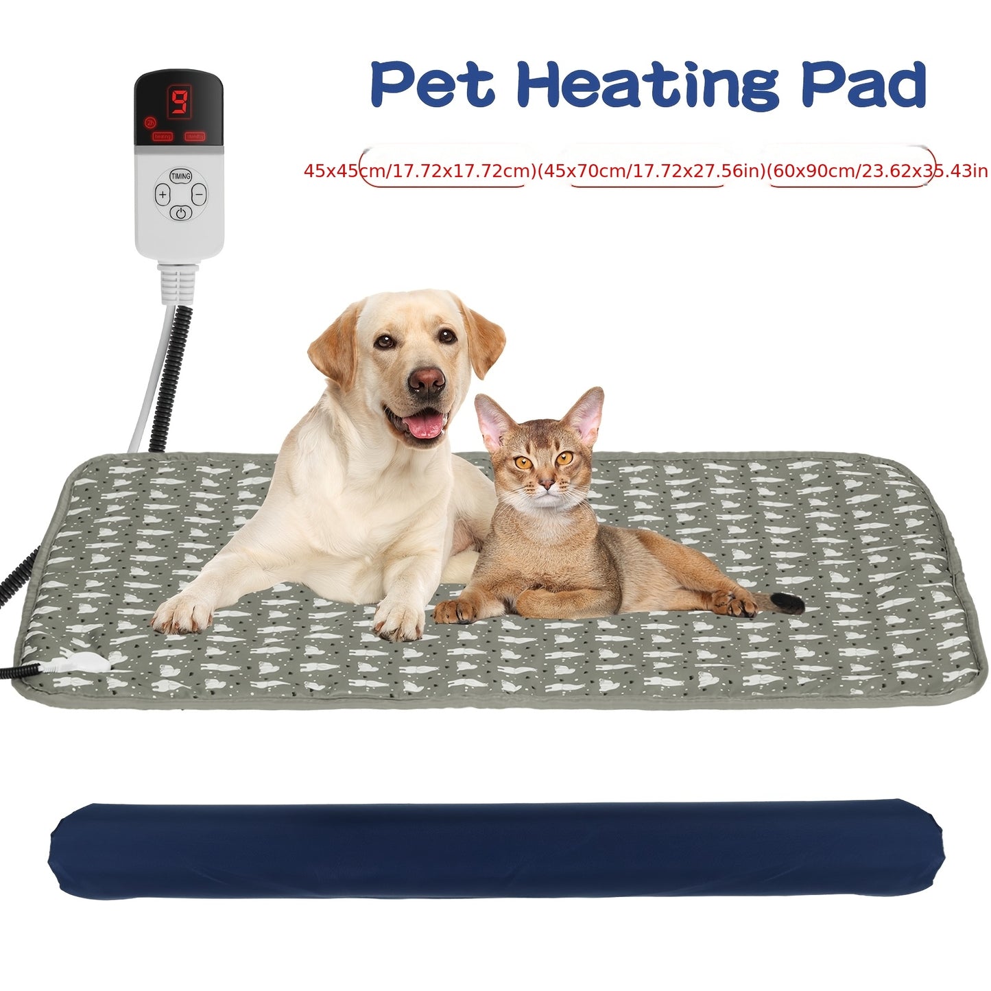 Advwin Pet Heating Pad with 9 Temperature Settings & 4-Level Timer – Green Cartoon Design, Soft Polyester Mat for Cats and Small to Medium Dogs, Includes Free Cover