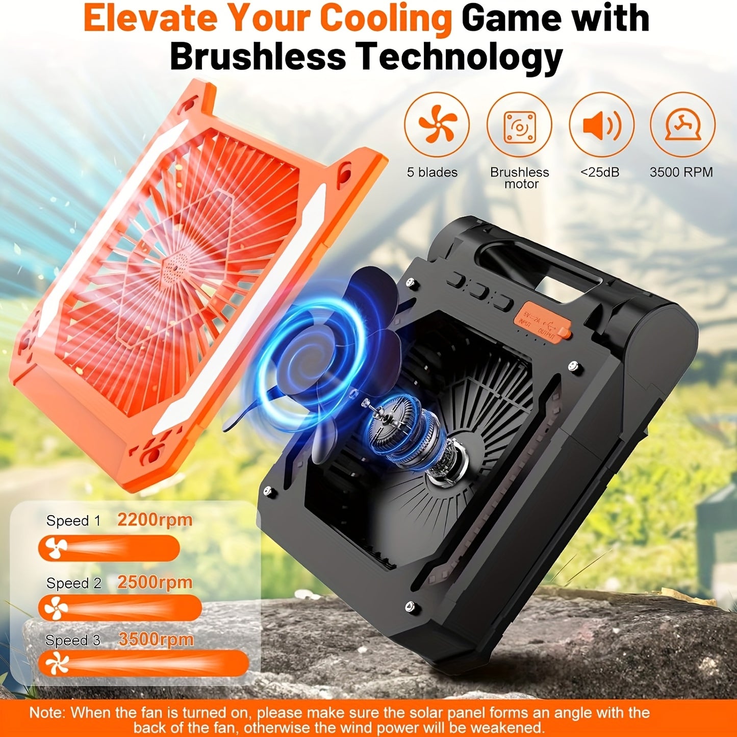 20000mAh Solar-Powered Camping Fan with 3-Speed Adjustable Settings, LED & SOS Strobe Lights, USB Charger Port - Portable, Rechargeable, Foldable Design for Home, Office, Travel & Outdoor Adventures, Versatile Lighting Device | Robust Material
