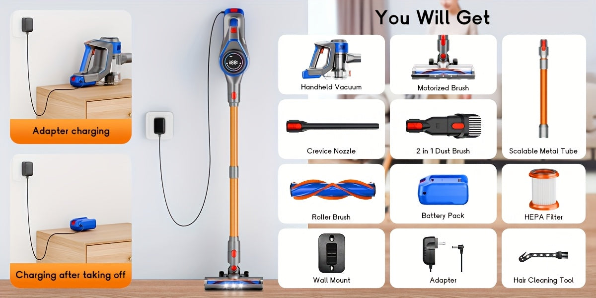 Cordless Lightweight Vacuum Cleaner MAX 70KPa Anti-tangle Brush, Multiple Suction Levels, And A Long Battery Life Of Up To 45 Minutes, Suitable For Carpets, Pet Hair, And Hardwood Floors