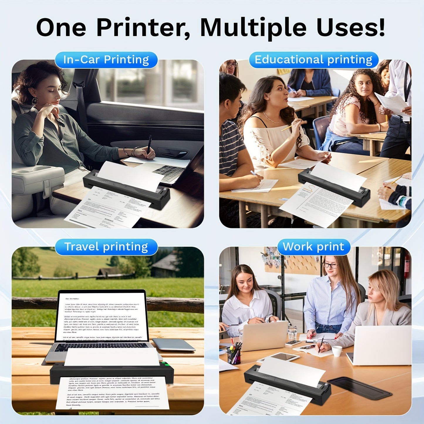 Portable Wireless Printer for Travel, 2026 Newly Upgraded Portable Thermal Inkless Printer, Supports 21.59cm×27.94cm US Letter & Legal, A4 & A5, Compatible with Android/iOS Phones & Laptops (Includes 3 Sheets of Tattoo Transfer Paper and 10 Sheets