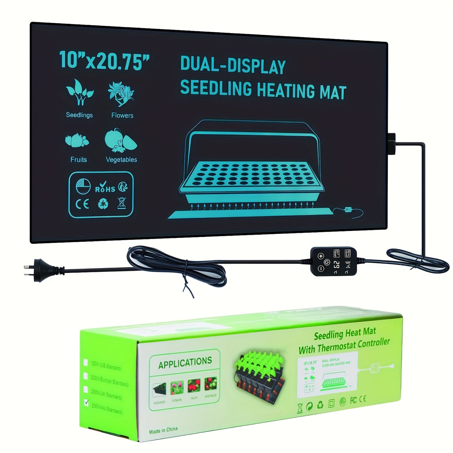 32W Seedling Heat Mat with Thermostat Control 52X25Cm Heating Pad for Plant Germination Hydroponics Indoor Seed Starting Digital Thermostat Control Monitor Indoor Thermometer