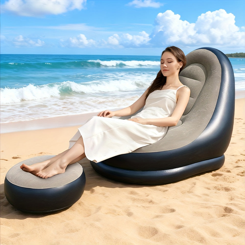 Portable Inflatable Sofa Bed with Footrest - Waterproof Outdoor/RV Furniture, Grey Modern Design, Comfortable Cushioned Seating for Camping, Balcony, Beach, Home - Ideal for Indoor/Outdoor Use, Perfect for In Any Setting