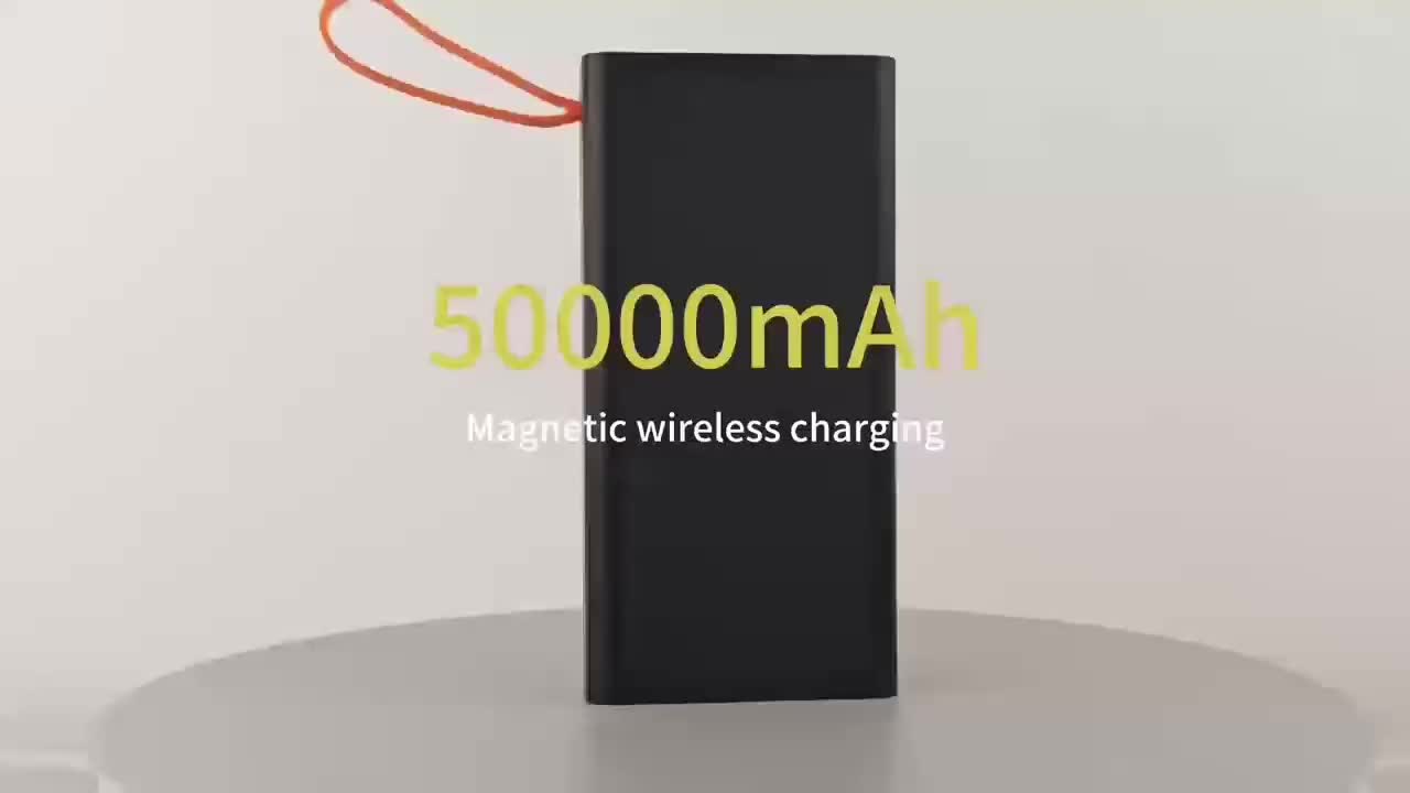 High-Capacity 50000Mah Magnetic Power Bank That Can Charge Several Devices at Once, Featuring a Charging Cable, LED Display, Light, Hand Strap, And Magnetic Attraction, with 22.5W Fast Charging Capability