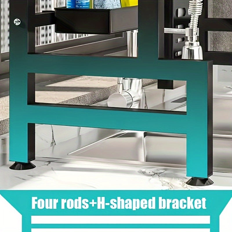 Metal Kitchen Sink Organizer, Multi-Functional Dish Drying Rack with Dustproof Cabinet Door, Reinforced Thickened Material, Large Capacity, Practical And Aesthetic, Home Kitchen Storage Shelf