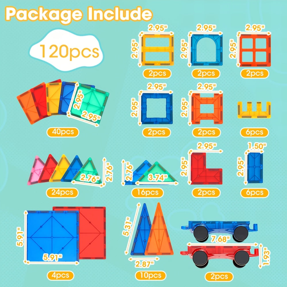 120pcs Magnetic Tiles, Magnetic Building Blocks for Children, Magnetic Building Block Sets, Stacking Blocks