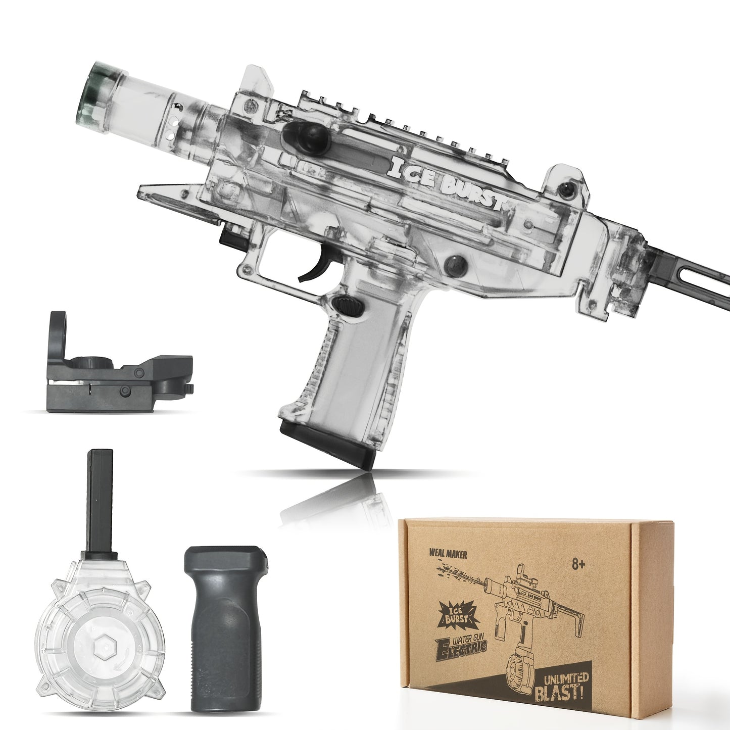 UZI Electric Water Gun, Upgraded Spray Flame Lamp Effect Muzzle, Smoke Gun Muzzle, Submachine Gun Electric Water Gun, Auto Water Suction Powerful Squirt Guns (Black)