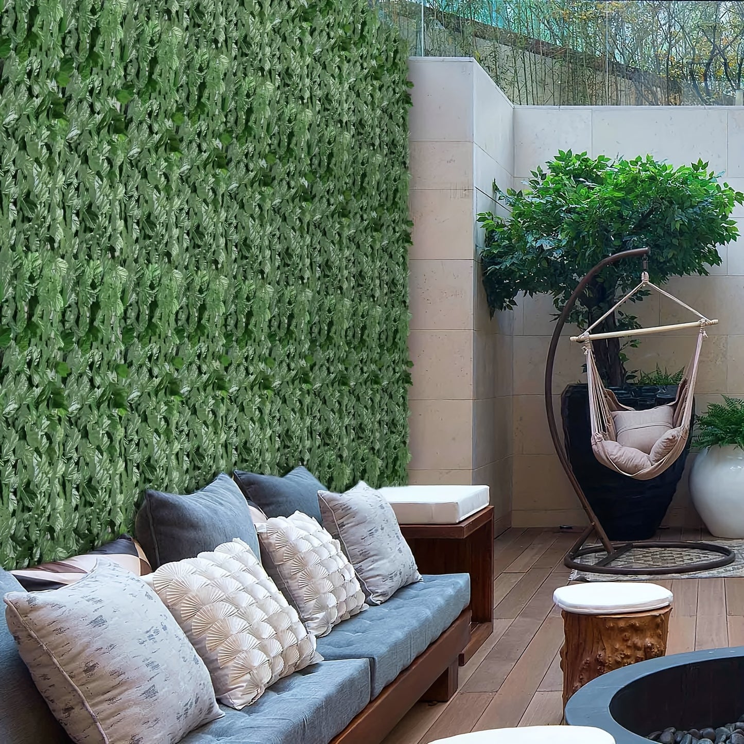 3M Artificial Ivy Leaf Fence Screen, Durable Stitching Grid, Imitation Hedge Panels, Wall Decoration for Outdoor Gardens And Backyards, Uv-Resistant Artificial Hedge Fence for Privacy - Green Leaf Outdoor Garden Decor & Balcony Fencing