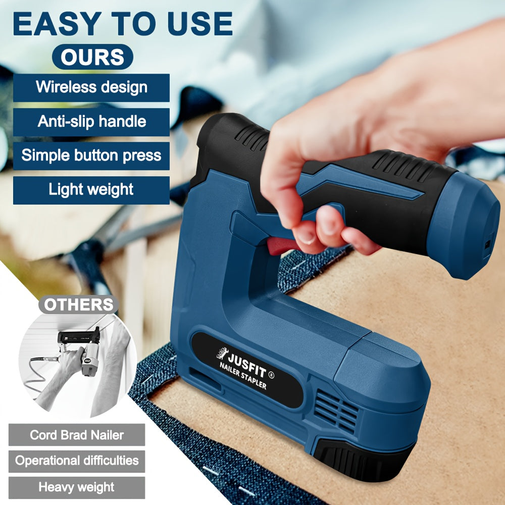 JUSTFIT Professional Cordless Electric Nail Gun, USB Fast Charging, Lightweight Staple Gun for Carpentry And Home Renovation