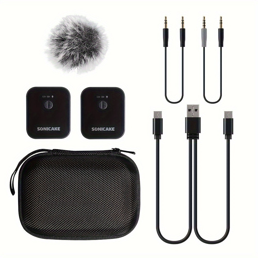SONICAKE Lavalier Microphone 2.4GHz 164 Ft/50M Range 10 Hrs, Compact Mic System (1 TX +1 RX) For IPhone/Android/DSLR Camera, Vlog, Podcast, Live Streaming, Video Recording, Interview
