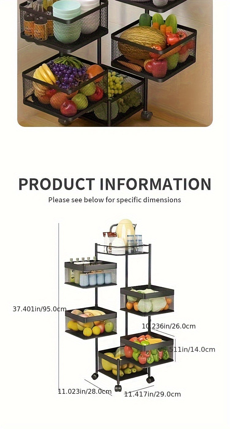 Kitchen Organizers And Storage Multifunctional Floor-standing Trolley 1pc 5-Tier Rotating Kitchen Storage Rack Floor-Standing & Movable Multi-Layer Organizer for Snacks Fruits Vegetables Aussie Kitchen Organization Essential Festive Practical