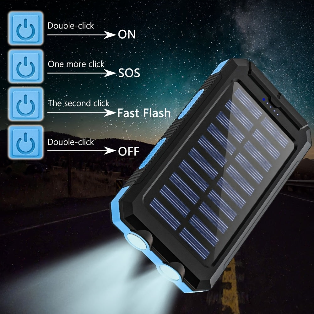 20000mAh USB Portable Charger Solar Power Bank for Cell Phone, Solar Mobile Power, Portable Charger for All Devices -Long Lasting, Travel Camping, LED Lights Flashlight with Compass, Camping External Battery Charger Portable Outdoor Solar Power Bank