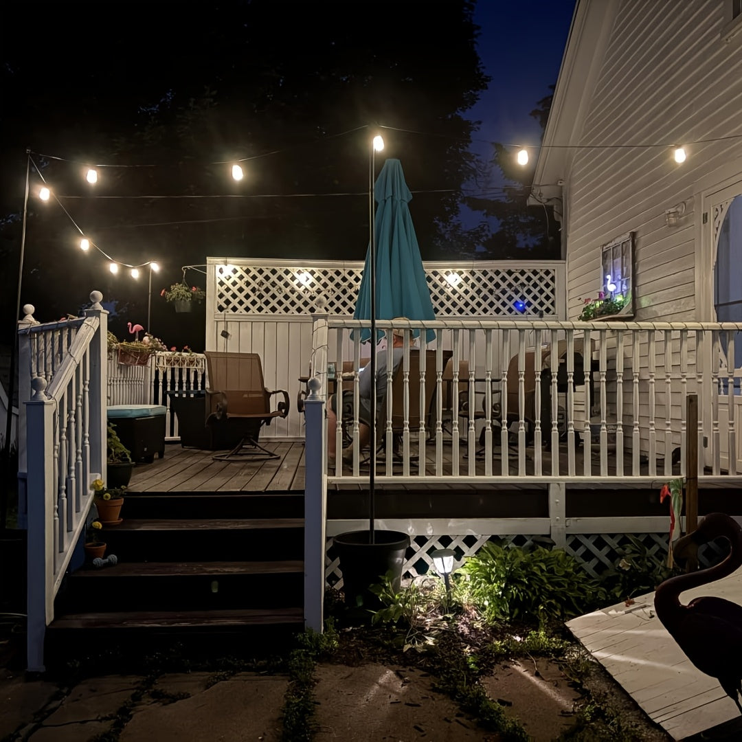 4 Pack 3.35 meter Heavy Duty Metal String Light Poles Adjustable Outdoor Lighting Stand For Patio, Backyard, Garden, Party & Wedding Rustproof & Sturdy With Hooks (Light String Not Included)