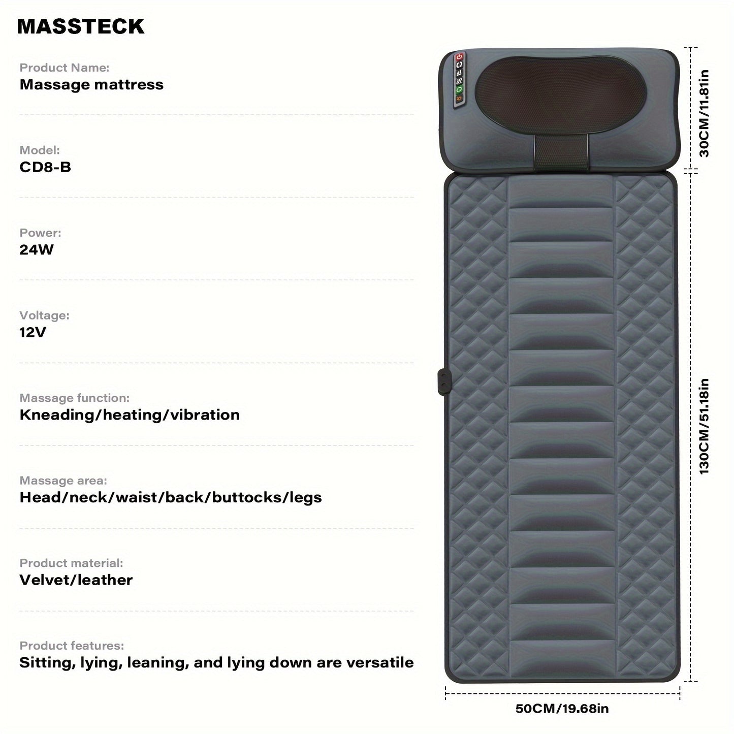 MASSTECK Complete Body Massage Mat Featuring Shiatsu Neck Massager, 3D Lumbar Support &, Back Heating, 10 Vibration Motors, Comprehensive Massager for Neck, Back, Waist, Hips, And Legs, Aids in Body, Ideal Massager Gift for Parents, Women, And Men