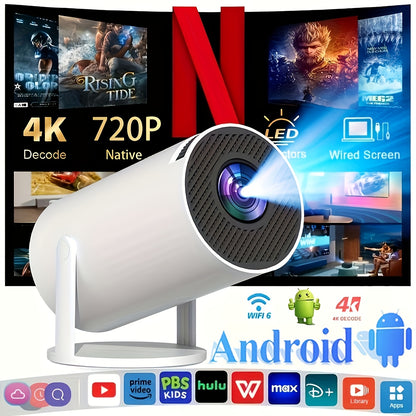 Hy300Pro High-Definition Smart Projector, Local 1280 X 720P Resolution, Supports 4K Resolution, Mini Portable Projector, 180° Rotation Adjustment, Network Connection, No Projection Screen Required