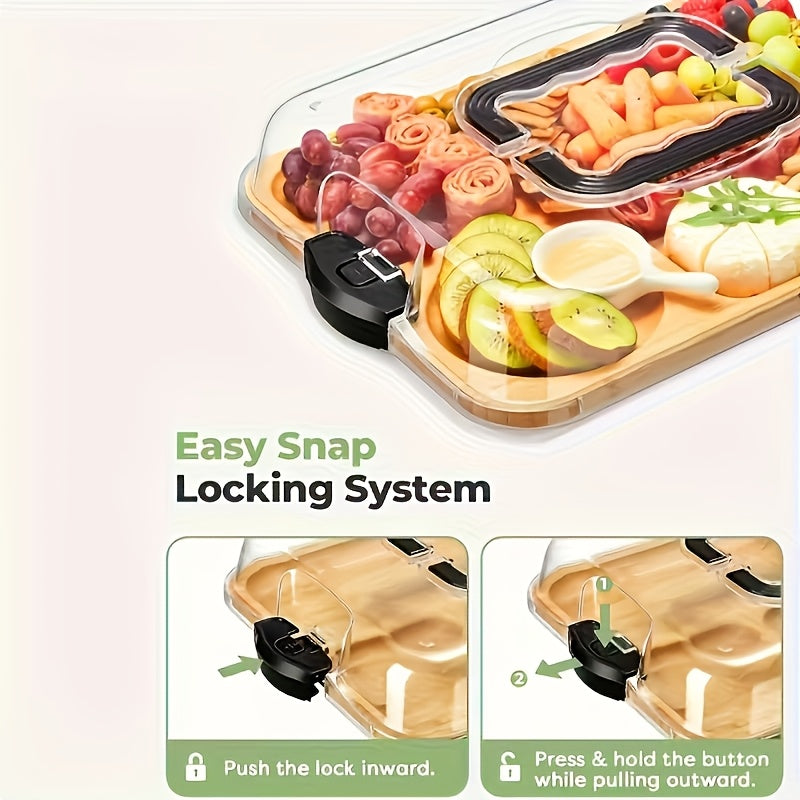 [Portable Bamboo Cheese Tray] Portable Bamboo Cheese Tray with Transparent Acrylic Lid | Decorative Food Board for Charcuterie, Appetizers, Desserts, Cheese & Meat Boards - Suitable for Christmas, Halloween, Thanksgiving, Valentine's Day & Parties
