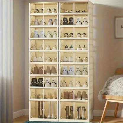 9- Layer Foldable And Easy to Install Double Row Magnetic Dust- Proof Shoe Box - Multifunctional, No Installation, One Pull, Use Shoe Storage Cabinet, Multi- Layer Transparent Shoe Rack_ 44* 35* 170. 5cm