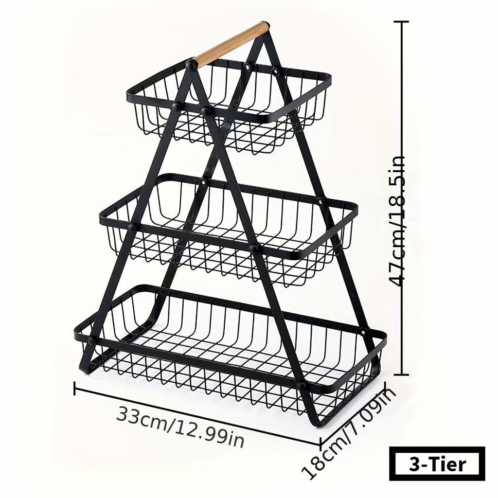 Single Countertop Basket for Fruits And Vegetables, Featuring a Detachable Bowl with a Wooden Handle, Ideal for Kitchen Organization And Storage, a Useful Kitchen Accessory