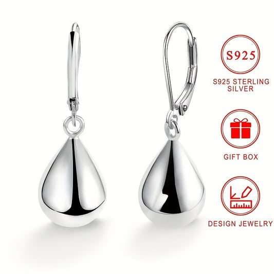 Elegant Simple 925 Silver Teardrop Earrings, Hypoallergenic Tear Drop Dangle Earrings, Chic Refined Jewelry for Women, Perfect for Daily Wear & Special Occasions, Halloween Suitable, Gift Box Included - 4.5g Pair