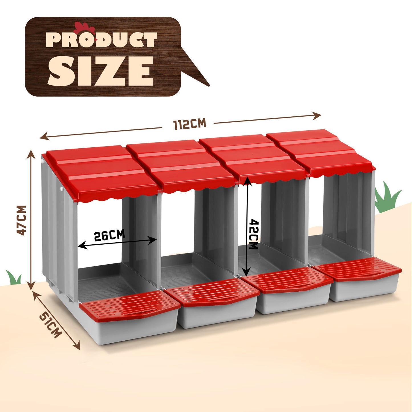Maxkon Chicken Nesting Box 4 Hole Chook Hen Poultry Roll Away Out Laying Boxes Inside Outside Hutch Modular House Coop Egg Nest Lay Perch Brooder Plastic