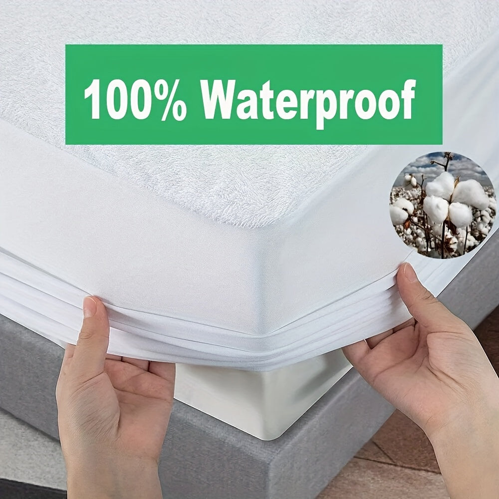 100% Waterproof Cotton Mattress Protector Terry Fitted Fully Cotton Bed Soft Cover Easy Care & Machine Washable, Perfect for Hotel & Home Bedrooms, White