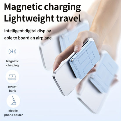 10000mAh Magnetic Power Bank - Fast Charging with Digital Screen - Built-in 2 Charging Cables - USB Portable Mobile Phone Power Bank - Can Charge 5 Devices At The Same Time - with Bracket - Compatible with iPhone 15/15 Plus/15 Pro/15 Pro Max/iPad