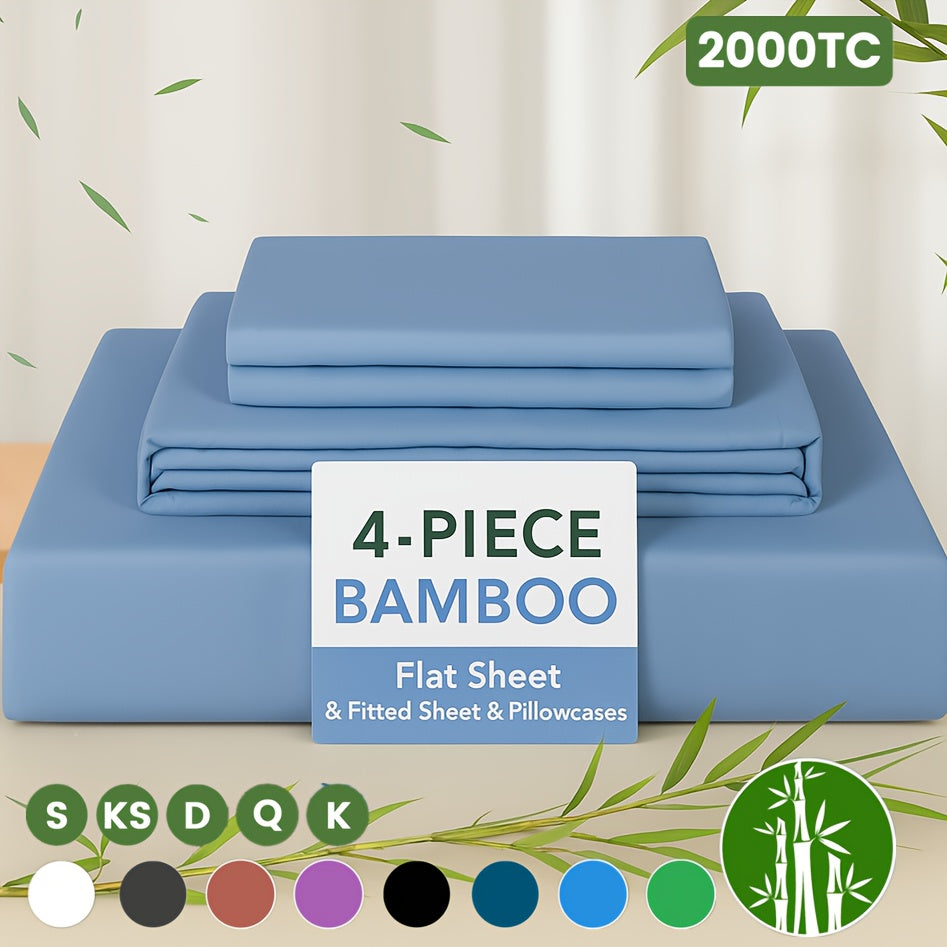 Luxurious 2000TC Cooling Bamboo Sheet Set - Breathable, Soft, Fade-Resistant, 40cm Deep Pocket - Ideal Sheet Sets For All Seasons Bedroom, Guest Room, Hotel, Christmas Gift