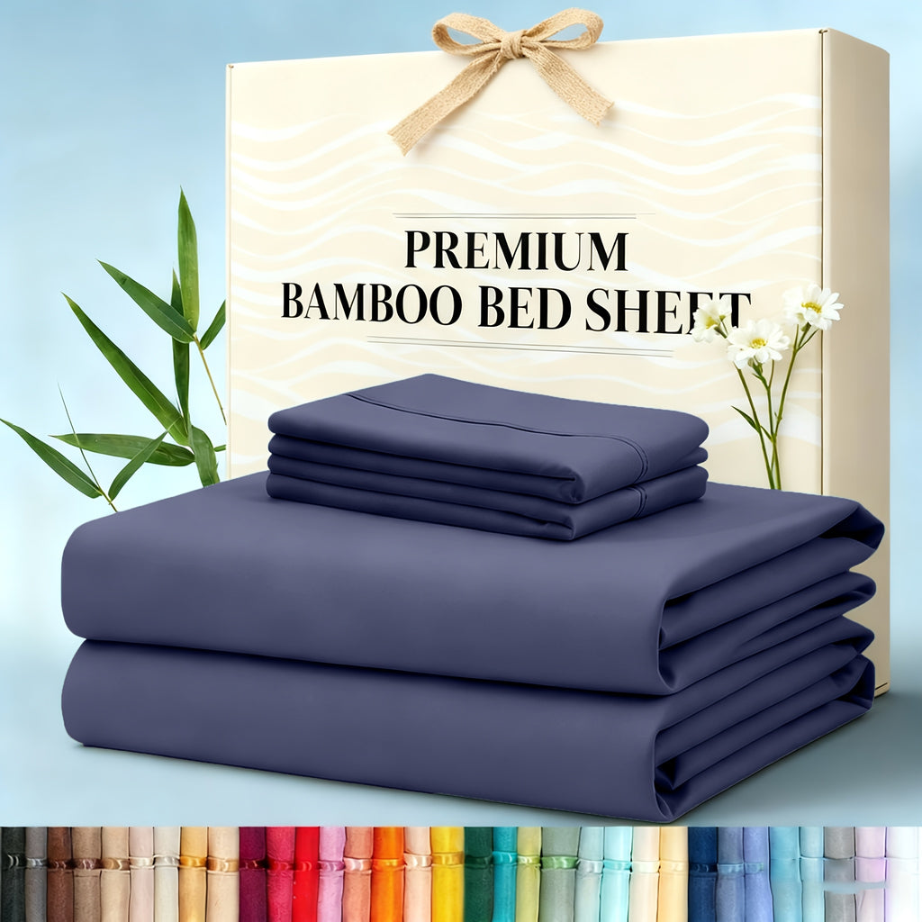 3/4pcs Cooling Bamboo Queen Bed Sheets Set - Soft, Lightweight And Breathable, Deep Pocket 40cm Fitted Sheet, Flat Sheet And 2 Pillowcases, Machine Washable And Breathable Summer Bedding