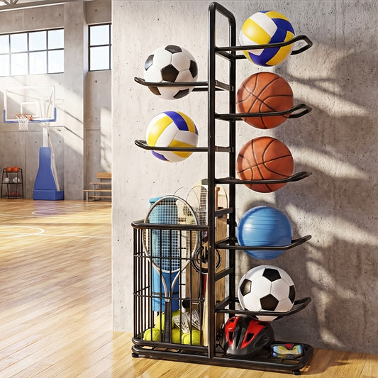 Black Friday Gift Pick Christmas Sports Essential 7 5 Or 3 Tier Basketball Storage Rack High Capacity Ball Organizer Tool Free Click Assembly Reinforced Frame Heavy Duty Support Limited Edition Holiday Box Must