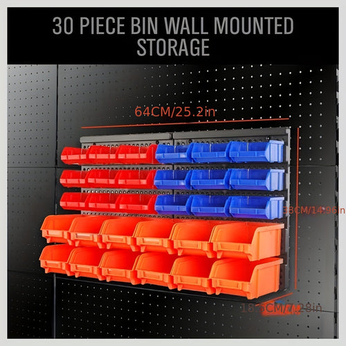 30/47/64/90 Bin Parts Storage Rack Set, Wall Mount Pegboard with 2-Size Bins Garage Tool Organizer Plastic Board Workshop Shed Box Trays for Bolts, Nuts, Nails And Small Parts