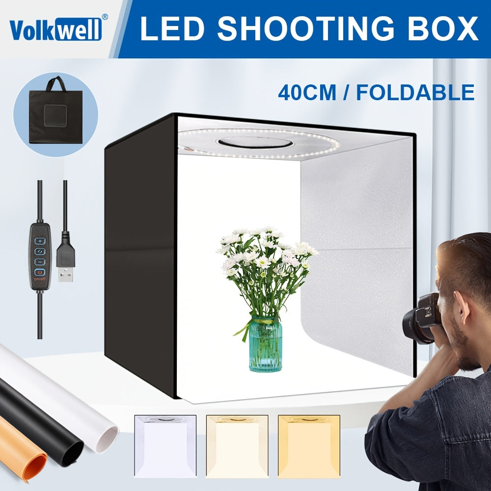 LED Photo Light Box 40cm Adjustable Brightness 144 LED Beads 3 Backdrops 5500K