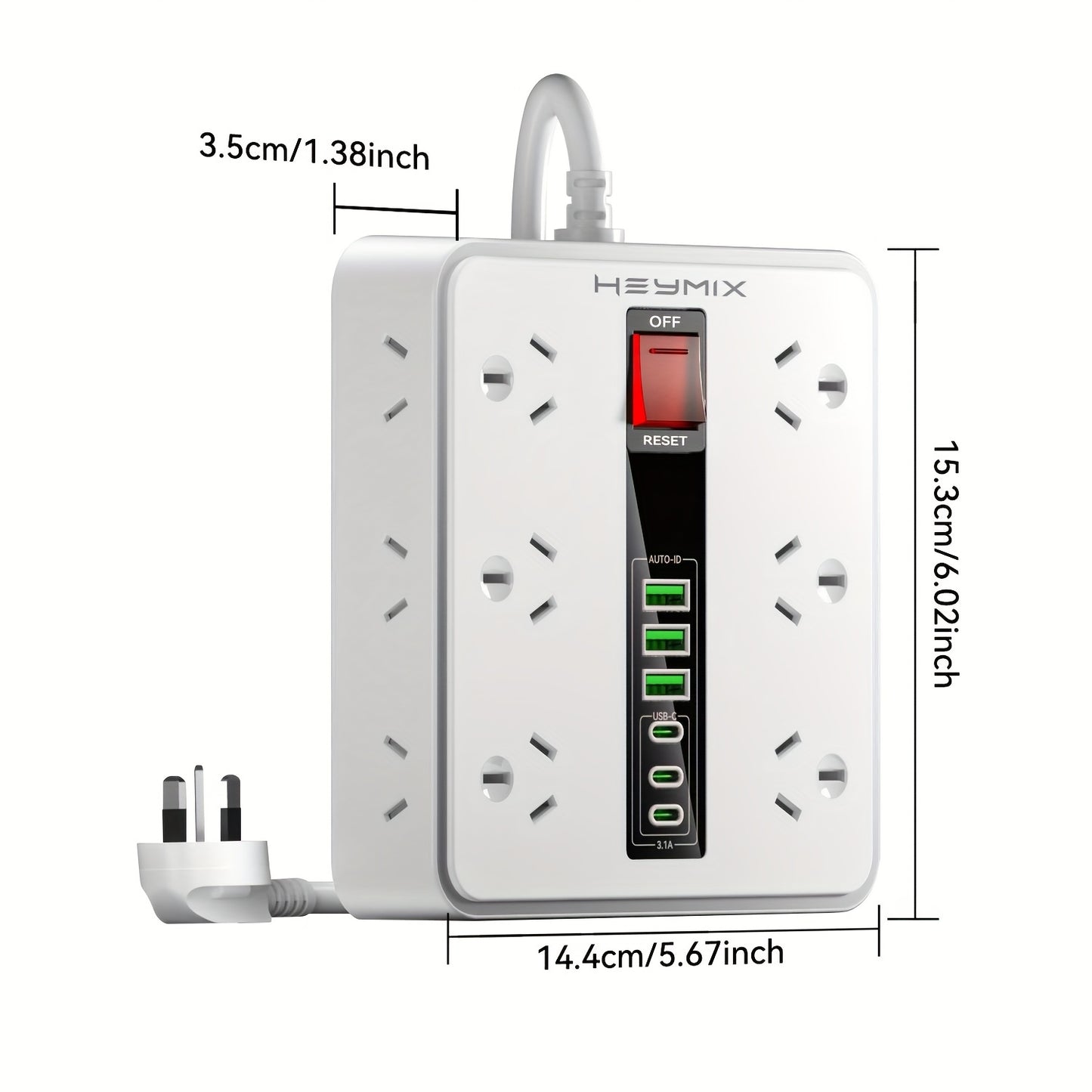 HEYMIX Power Board USB C - 18IN1 Powerboard USB, Power Strip Surge Protector with 12-Outlets, 3USB-C & 3USB-A Wall Mountable 2m Extension Cord for Home Office
