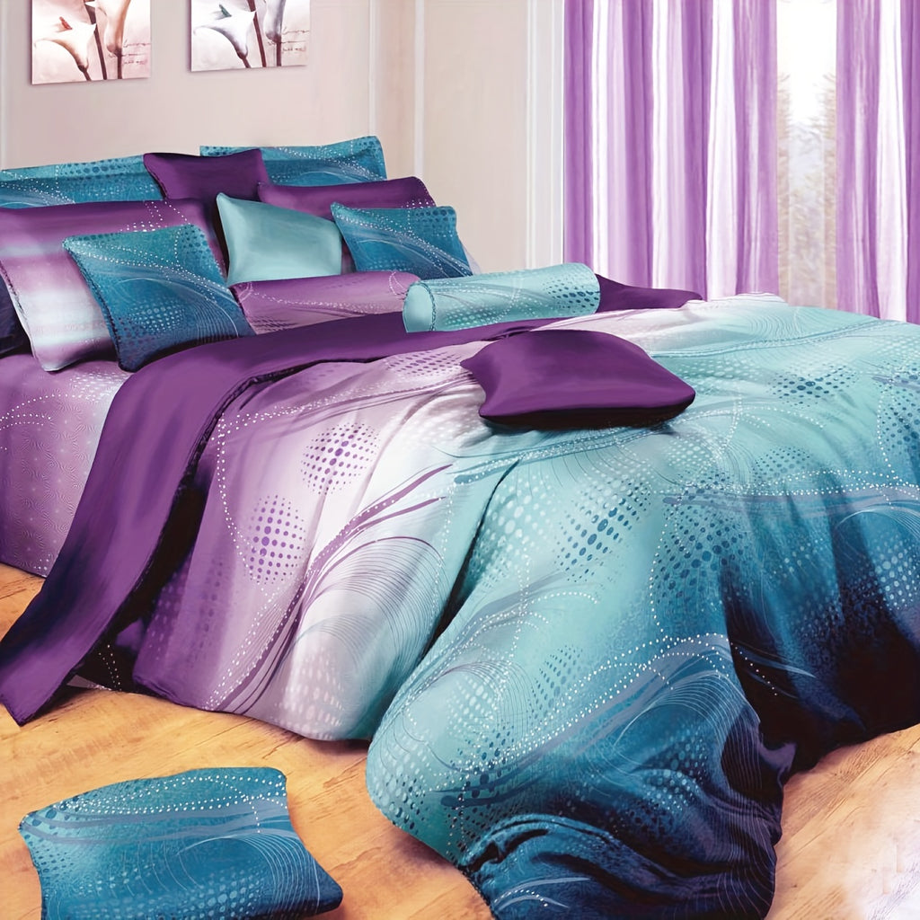 Vitara Duvet Cover Set - Australian Size - Available in Queen, King, And Super King Sizes, 3pcs (1 Duvet Cover + 2 Pillowcases) in Purple And Green