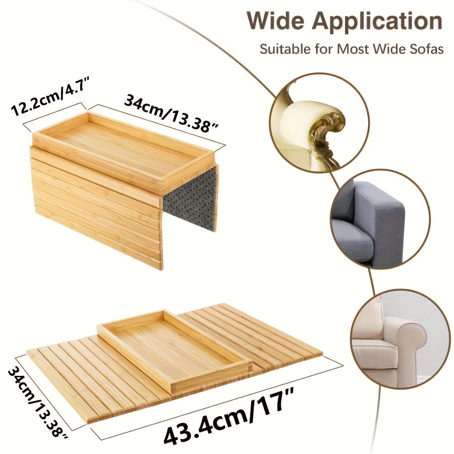 1pc Anti-Dropping Couch Arm Tray, Sofa Arm Tray Table, No Assembly Needed, Anti-Drop Cup Holder & Non-Slip Back Pad, Lightweight Side Table for Couch, Living Room, Snacks, Remote, Drinks - Space-Saving Armrest Tray, Couch Accessory, Home Organizers